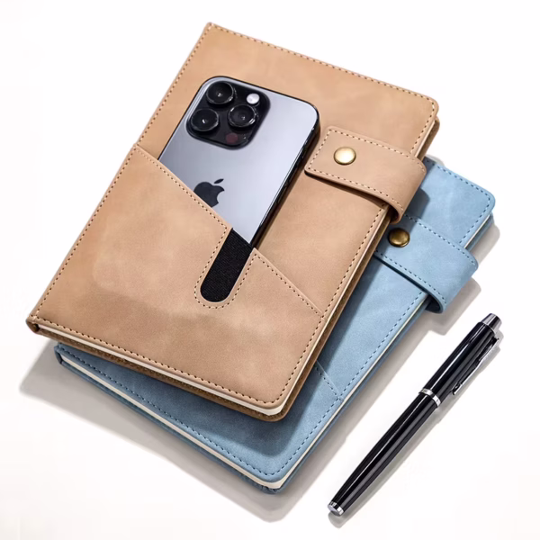 A5 Hardcover Leather Travel Notebook, with Phone Pocket, Business Gift, Personalized