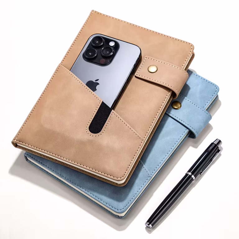 A5 Hardcover Leather Travel Notebook, with Phone Pocket, Business Gift, Personalized
