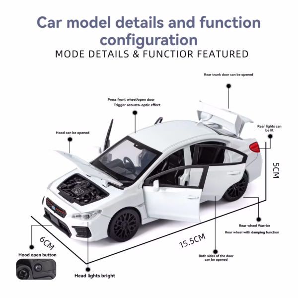 Scale Size White Subaru WRX STI Diecast Model Car